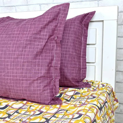 Divine Casa 144 TC 100% Pure Cotton Queen Size Double Bed Bedsheet with 2 Pillow Covers Wavy Pattern Colour Charcoal Yellow