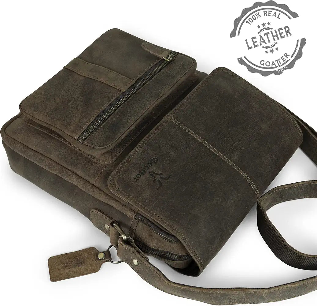 Goatter Hunter Leather 13" Shoulder Crossbody Travel Messenger Bags 