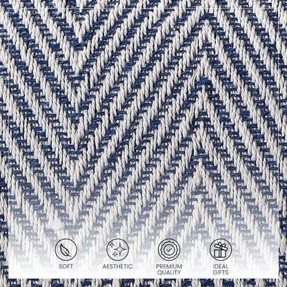 Sashaa World Soft Herringbone Throw Blanket Colour Navy