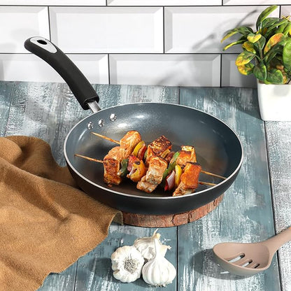 Vinod Zest Ceramica Frypan - 24 cm | Natural Stick Free Deep Pan | Stylish Handle | Toxin Free | Induction and Gas Base