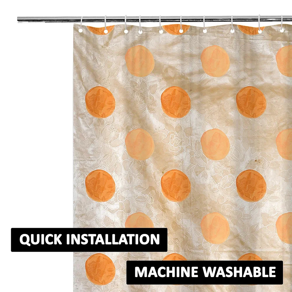 Kuber Industries Shower Curtain Bathroom Shower Curtain 8 Rings Curtain Dot Painting Golden