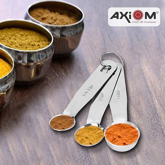 Axiom Stainless Steel Cup and Spoon Set of 6 Pieces 3 Measurement Spoons 3 Measurement Cups