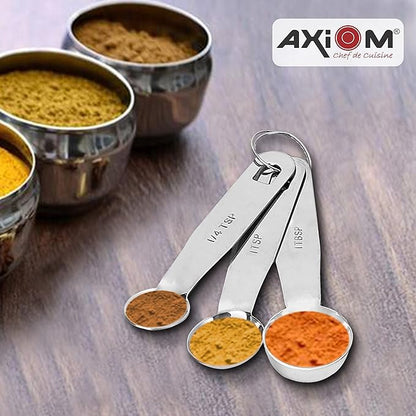 Axiom Stainless Steel Cup and Spoon Set of 6 Pieces 3 Measurement Spoons 3 Measurement Cups