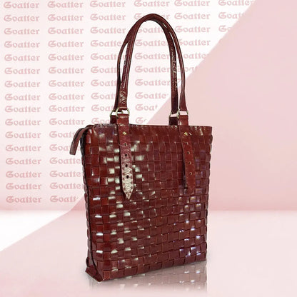 Goatter Genuine Leather Handmade Women's Tote Bag,Red Color