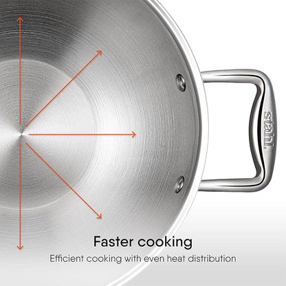 Stahl Artisan Triply Stainless Steel Kadhai With Lid, Kadai for Cooking | Induction & Gas Stove Compatible | 1.6 L | 20 Cm