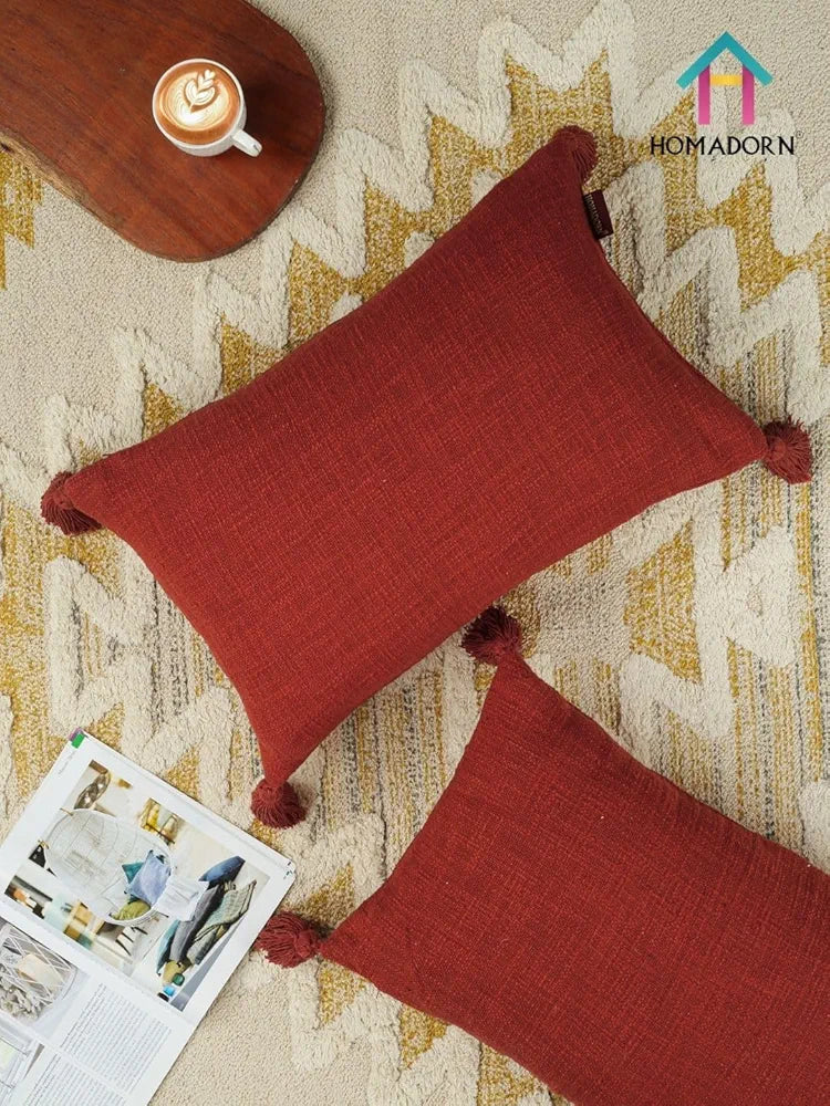 Homadorn Luxury Cotton Handmade Decorative Boho Throw Pillow Covers Rust