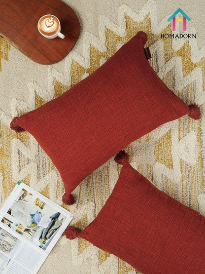 Homadorn Luxury Cotton Handmade Decorative Boho Throw Pillow Covers Rust