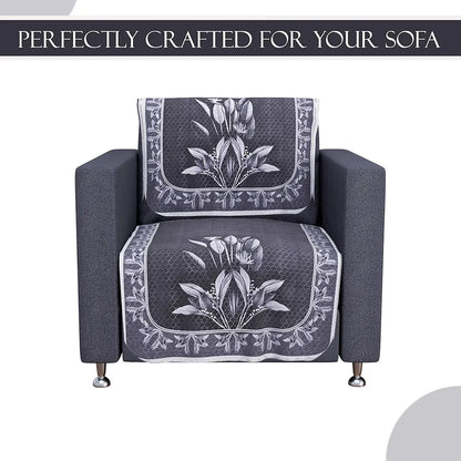 Kuber Industries Set of 6 Net Durable 2+1 Seater Sofa Covers Leaf Dark Grey & Lilac