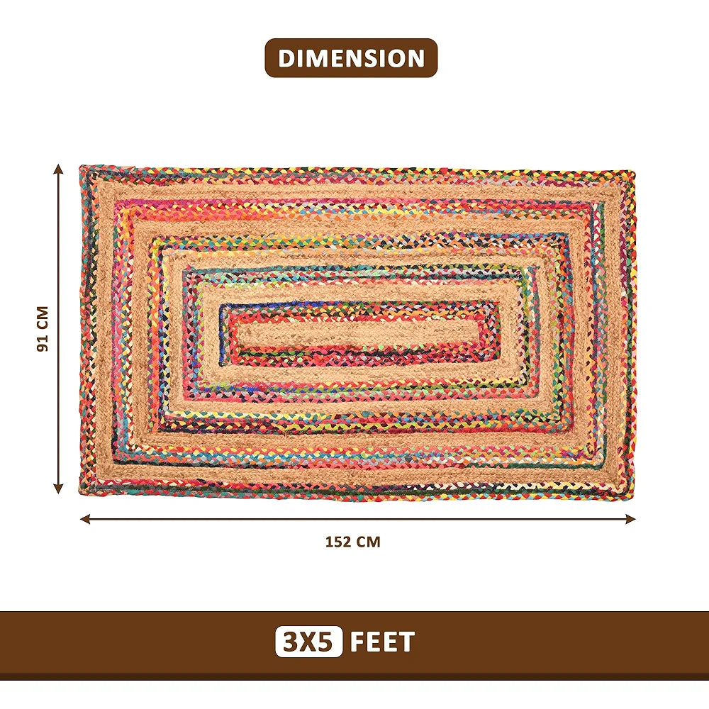 Kuber Industries 3x5 Feet Anti-Skid Satranji Jute Rug & Carpet for Home & Bedroom Yellow