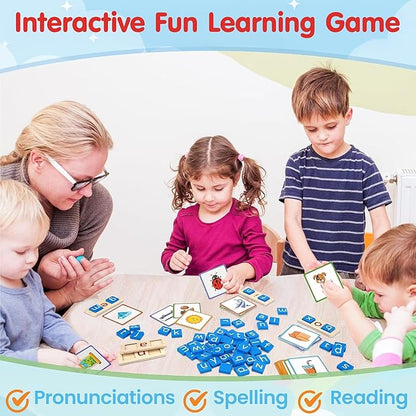 Kidology Wooden Short Vowel Reading Letters Sorting Spelling Game