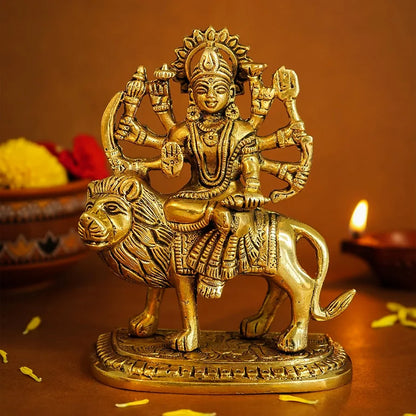 Ekhasa Pure Brass Durga Maa Idol Sherawali MATA Murti Durga Maa - Large
