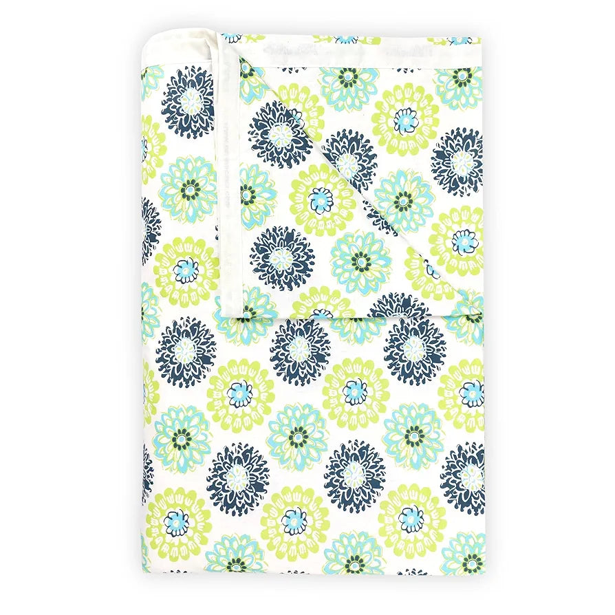 Divine Casa Floret 100% Cotton Double Dohar 120 GSM Soft & Lightweight Throw Blanket Colour Green Blue