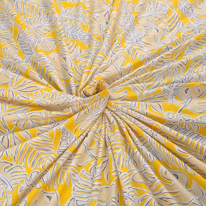 Huesland by Ahmedabad Cotton 144 TC King Size Bedsheet Cotton with 2 Pillow Covers | Yellow & Grey