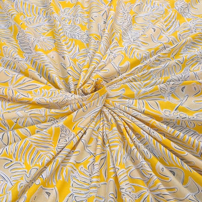 Huesland by Ahmedabad Cotton 144 TC King Size Bedsheet Cotton with 2 Pillow Covers | Yellow, Grey & White