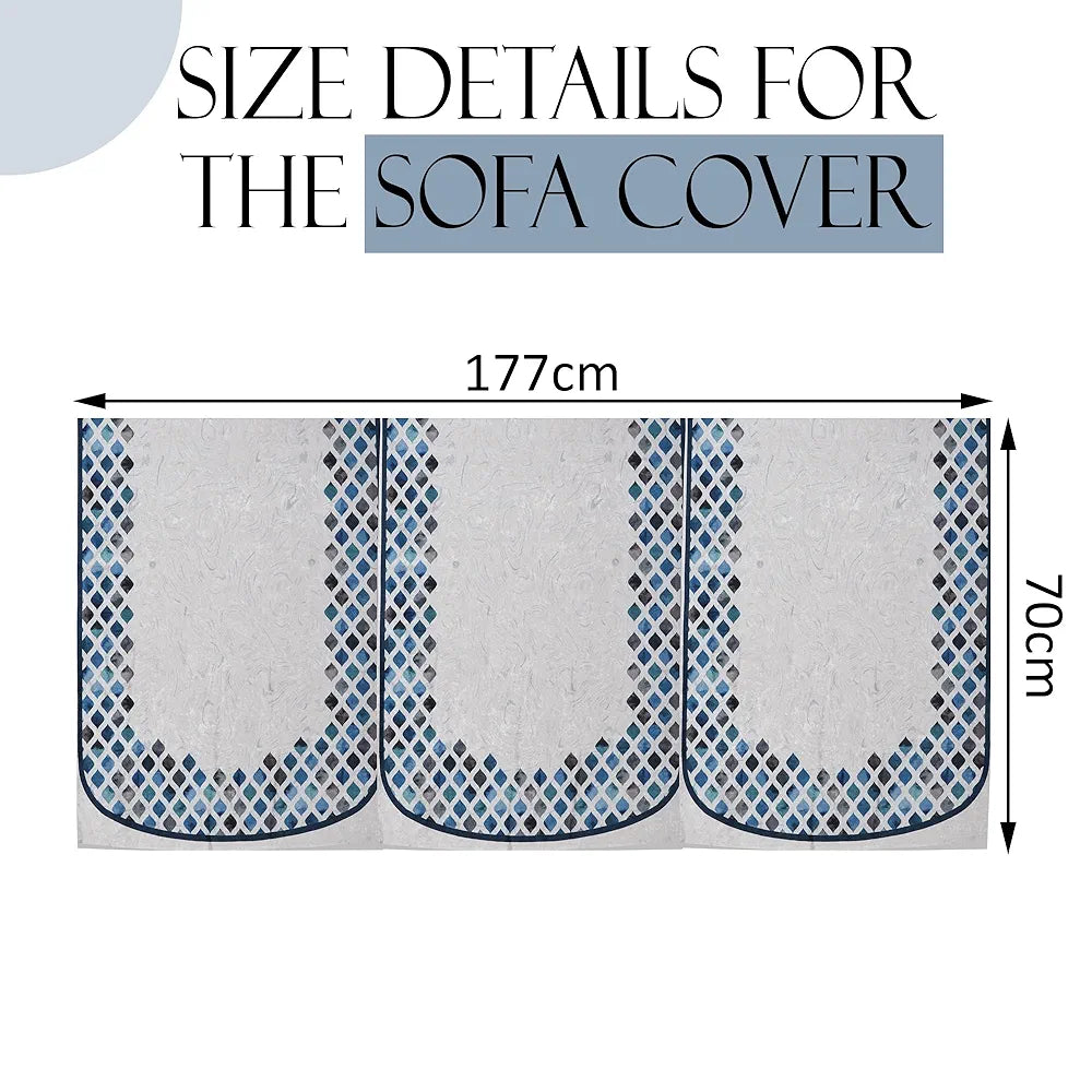 Kuber Industries Set of 6 Velvet 3 Seater Sofa Covers for Living Room Dot Border Grey & Blue