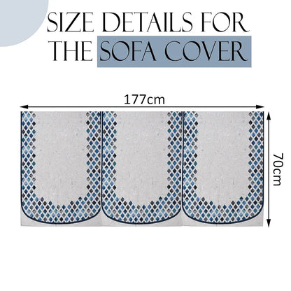 Kuber Industries Set of 6 Velvet 3 Seater Sofa Covers for Living Room Dot Border Grey & Blue