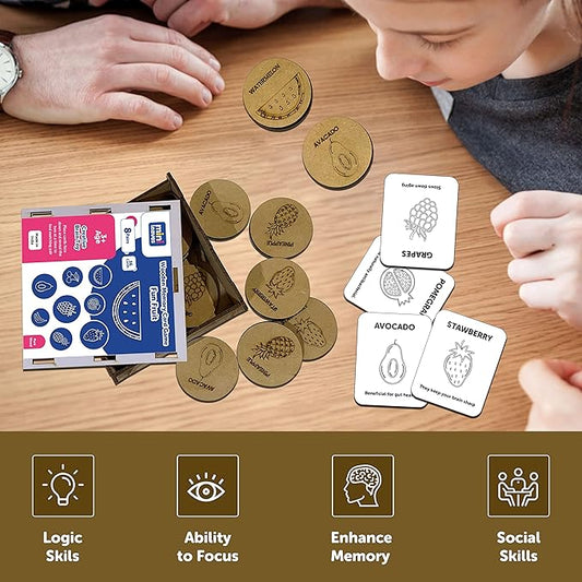 Mini Leaves Fun Fruits Wooden Memory Card Game for Kids | Fun Fruits Puzzle Set | Pattern, Color Matching Toy