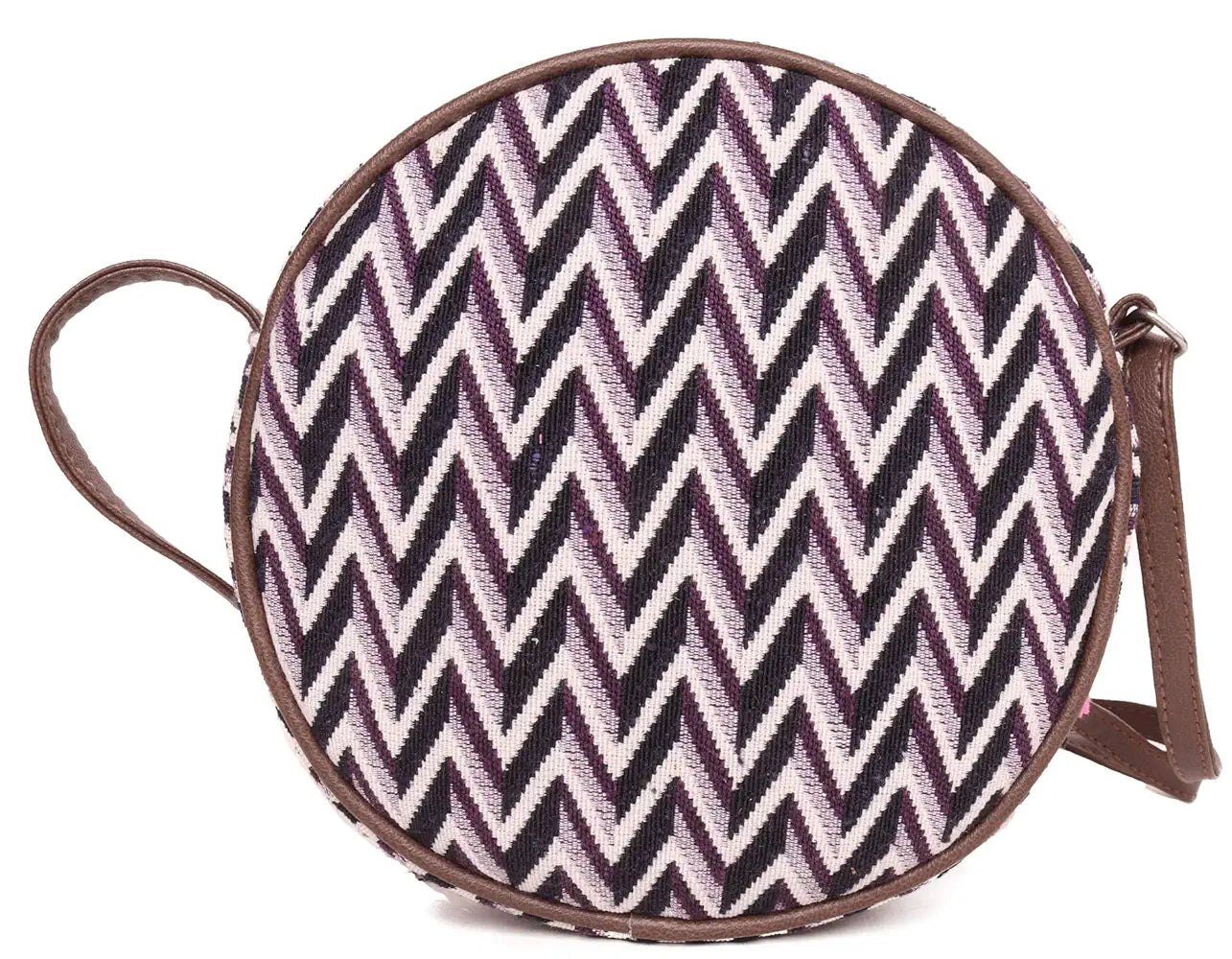 Astrid Women's Cotton Round Sling Bag with Pompom Tassels