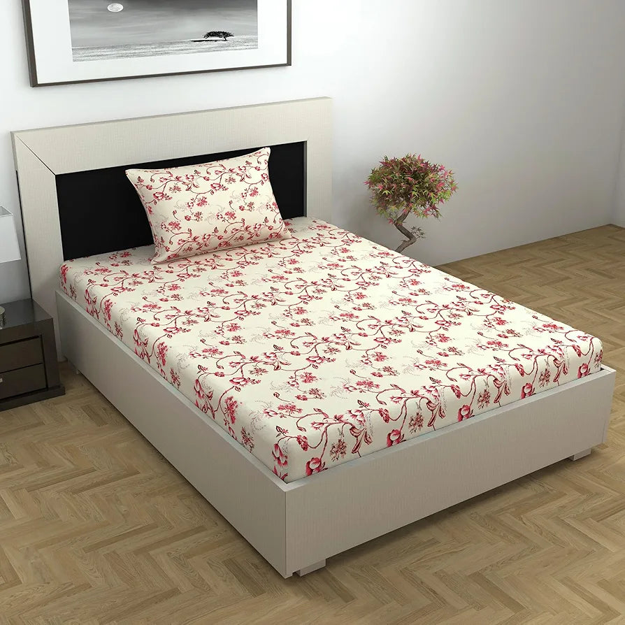 Divine Casa 144 TC 100% Cotton Bedsheet for Single Bed with 1 Pillow Cover Colour Sky Blue Mist