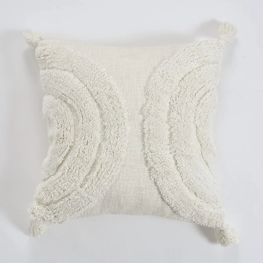 Homadorn Luxury Cotton Handmade Decorative Boho Throw Tufted Pillow Covers White
