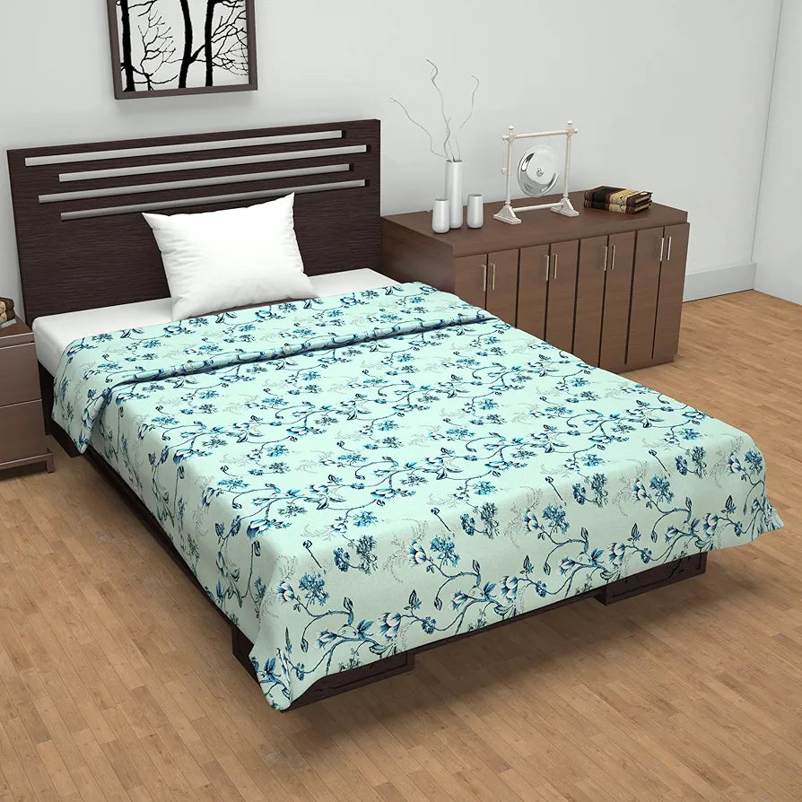 Divine Casa Floret 100% Cotton Single Dohar 120 GSM Soft & Lightweight Throw Blanket Colour Winter Fern