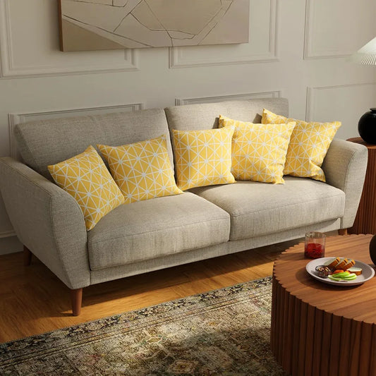 Urban Space Decorative Cotton Cushion Cover Set of 5 Cushion Covers for Sofa, Bedroom, Living Room Yellow Star