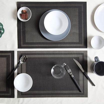 Leeonz Easy to Clean Non-Slip Heat Resistant Dining Table Mats Black Set of 6pcs