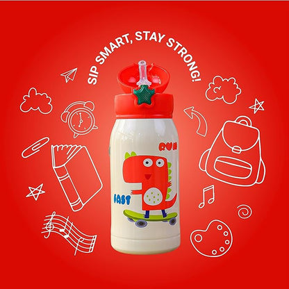 Femora Kids Dinosaur Design Hot & Cold Thermosteel Water Bottle for Kids - 380 gms