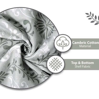 Divine Casa 120 GSM 100% Cotton Cambric 3 Layered Super Soft Jaipuri Razai Single Bed for Mild Winter Printed Reversible Dohar Colour Glacier Grey TC - 120