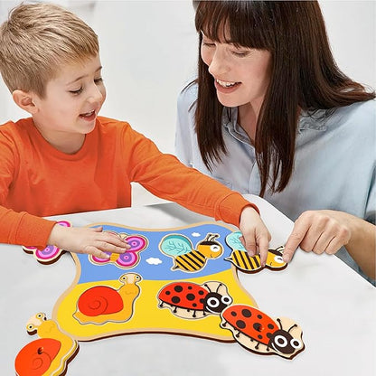 Mini Leaves Insects Friends Jumbo Knob Wooden Puzzle | Knob Puzzles for Kids for Age 1 and Above | Educational Puzzle