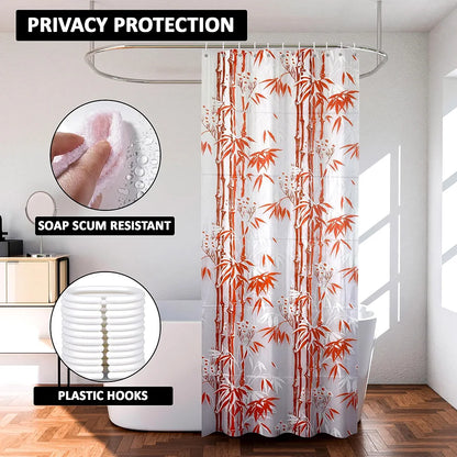 Kuber Industries Shower Curtain Bathroom Shower Curtain 8 Rings Curtain Bamboo Print Orange