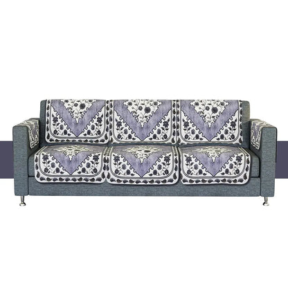 Kuber Industries Sofa Cover Net Sofa Slipcover Set 5-Seater Sofa Cover Flower Digital Triangle Border-753 Grey