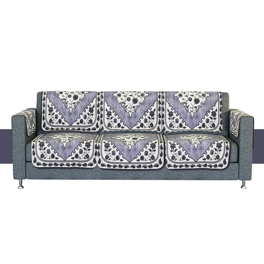 Kuber Industries Sofa Cover Net Sofa Slipcover Set 5-Seater Sofa Cover Flower Digital Triangle Border-753 Grey