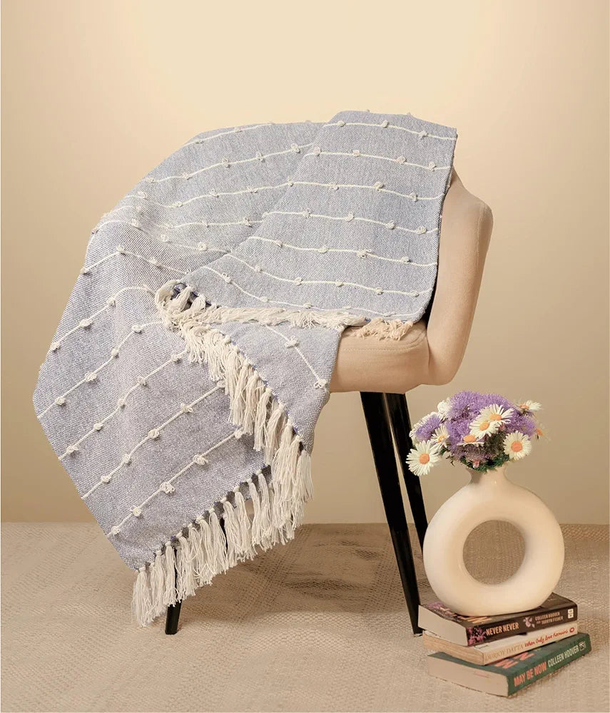 Sajavat Home Hand Knitted Pure Cotton Sofa Throw Colour Smoke Grey