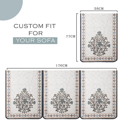 Kuber Industries Sofa Cover Net Sofa Slipcover Set 5 Seater Sofa Cover Flower Digital Embroidery Print-730 Green