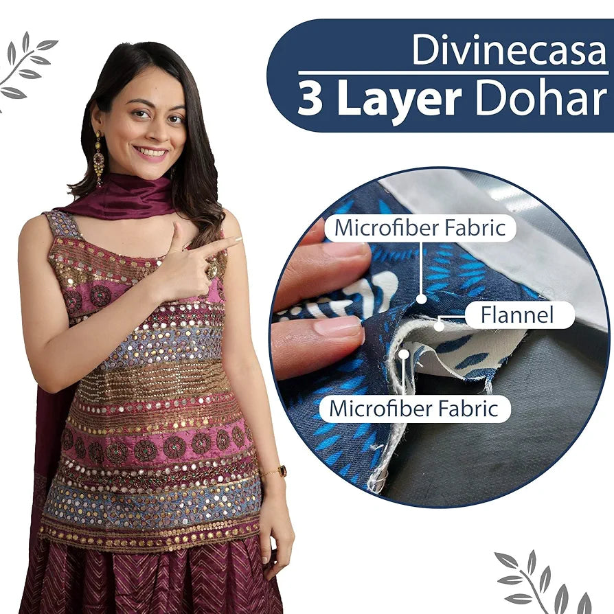 Divine Casa 120 GSM Cloudy Quilt Brushed Microfibre 3 Layer Breathable Single Dohar AC Blanket Lightweight Warm Rajai Throws for Bed TC - 120 Colour Blue Heaven