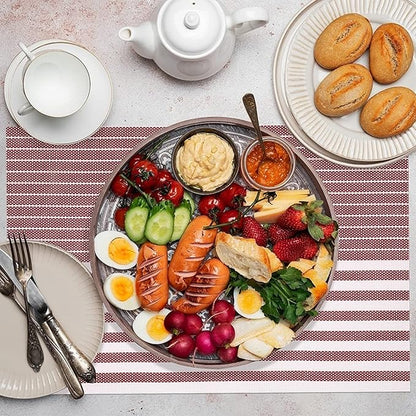 Pepplo PVC Placemats Placemats for Dining Table Heat Resistant Placemats Set of 6 Wine Red Line (PLC10D6)