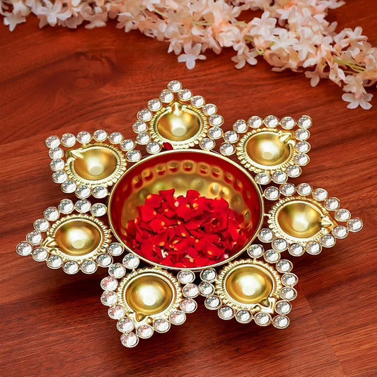 Ekhasa Urli Bowl with Tealight Candle Holder Gold Urli