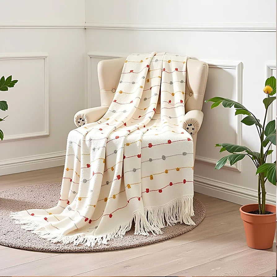 Sajavat Home Hand Knitted Pure Cotton 3 Seater Sofa Throw Colour Beige Multi