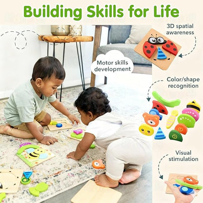 Kidology Wooden Jigsaw Puzzle Set 6-Pack Animal Shape Montessori Toy