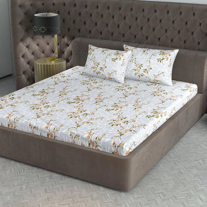 Divine Casa 200 TC 100% Cotton King Size Bedsheet Premium Soft Fabric Includes 2 Pillow Covers Colour Floral Grey