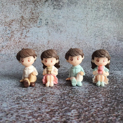 Satyam Kraft 1 Set  Miniature Couple Figurines with Bench Cute Tea Time Resin Dolls