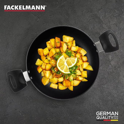 Fackelmann Cologne Range Non stick Aluminium Kadai With Glass Lid 24 cm perfect For Searing