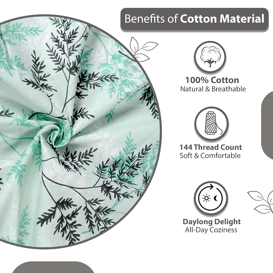 Divine Casa 144 TC 100% Cotton Bedsheet for Double Bed with 2 Pillow Cover Colour Aqua Mist
