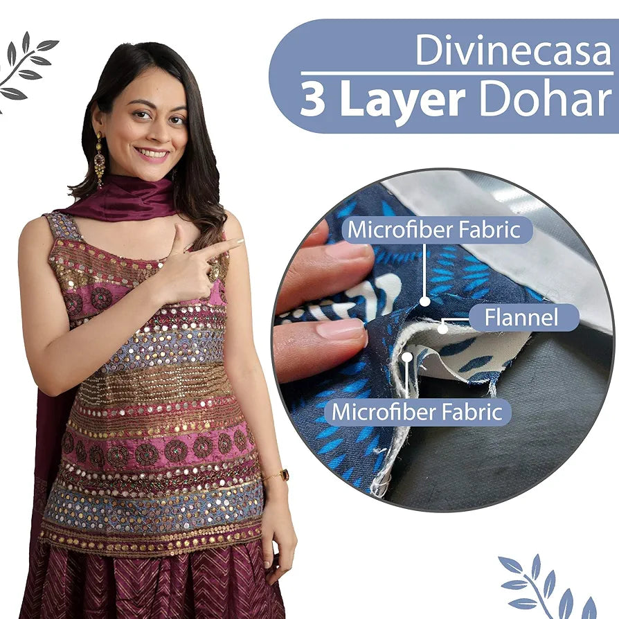 Divine Casa 120 GSM Microfiber Single Kids Dohar Soft & Lightweight Throw Blanket Rain Dash Pattern Colour Rainy Blue