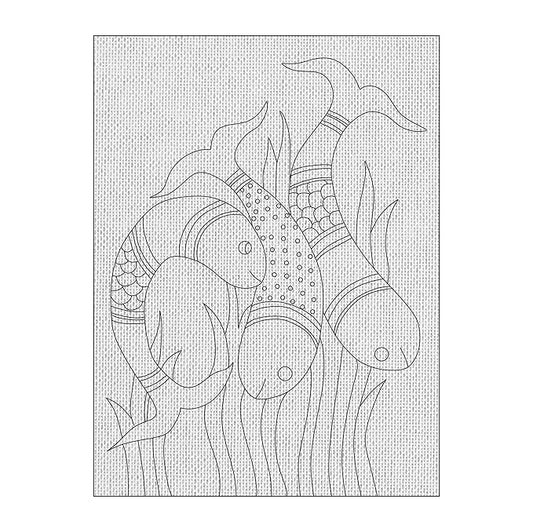 Hobby India Self Painting Colour Full Fish Canvas - Gond Art | Pre-designed Canvas Board