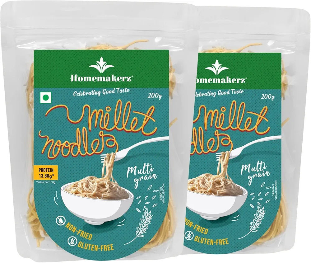 Homemakerz Multigrain Millet Noodles, Natural, Preservative, Gluten & Fat Free, Not Fried & No Oil, Zero Maida & Wheat, Healthy & Tasty Hakka Millet Noodles 