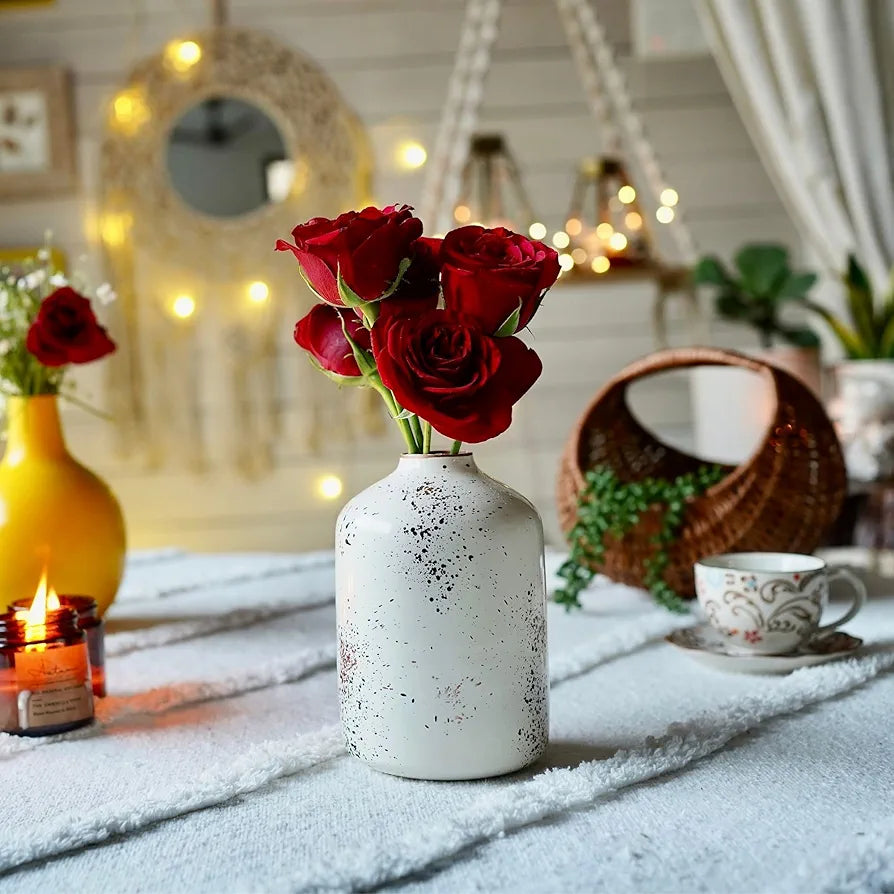 Behoma Metal Flower Vase Off White Spotted Flowers not Included