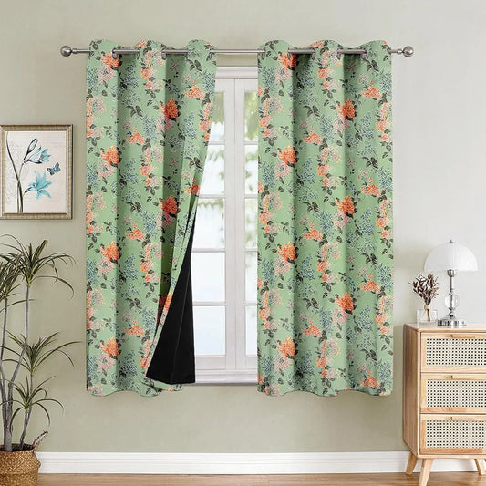 Cloth Fusion Blackout Printed Premium Window Curtains 5 Feet Long Set of 2 Green Coral