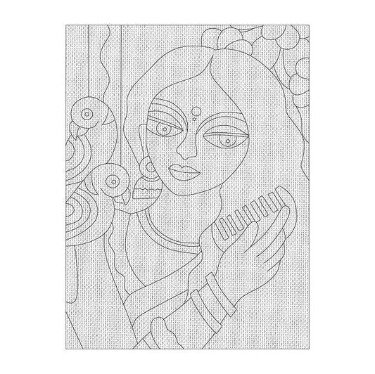 Hobby India Self Painting Beautiful Canvas - Madhubani Art | Pre-designed Canvas Board 12 X 9 / Acrylic Paints 12 Shades Set of 2 Round Brushes